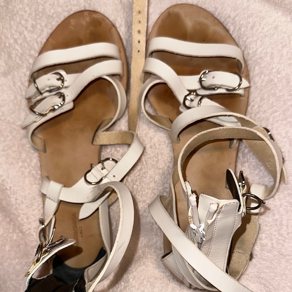 Balenciaga White Leather Sandals with Silver Buckles